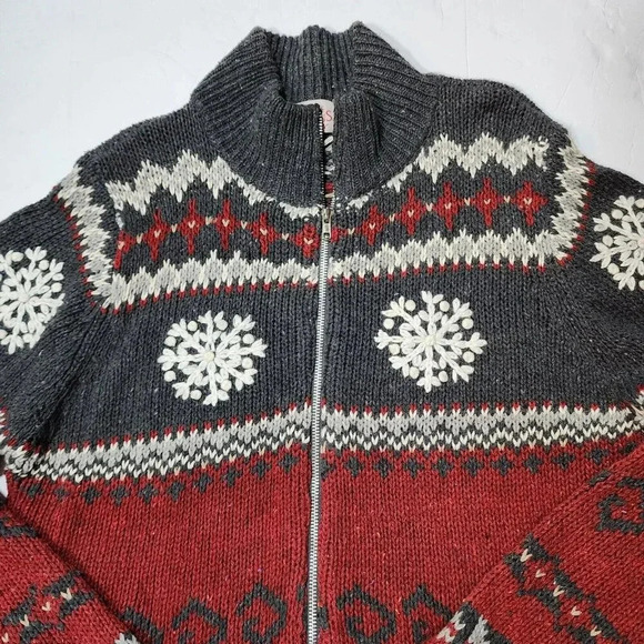 VINTAGE Basic Editions Holiday Cardigan Women XL Wool BLEND Gray Red White SKI - Picture 4 of 9